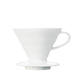 Dripper Hario V60 cerámico blanco tamaño 02, cono de porcelana con base